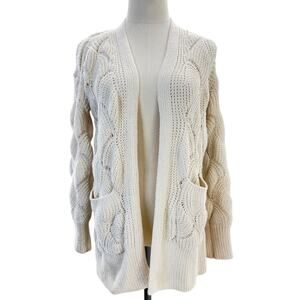 SO Cream Cable Knit Open Front Cardigan Sweater Women's XS Cozy Layer